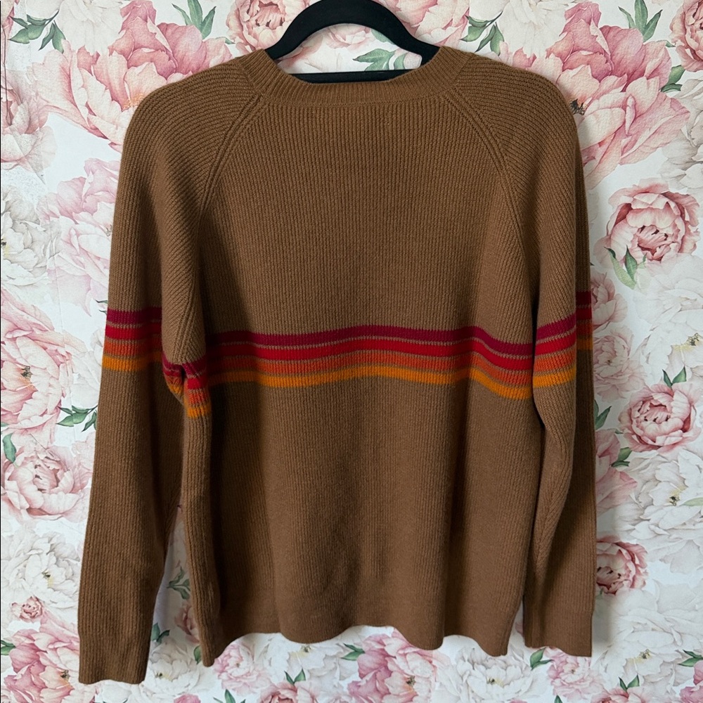 76-$449 NWT Aviator Nation RAINBOW STRIPE UNISEX CASHMERE SWEATER BUTTERSCOTCH - Picture 6 of 7